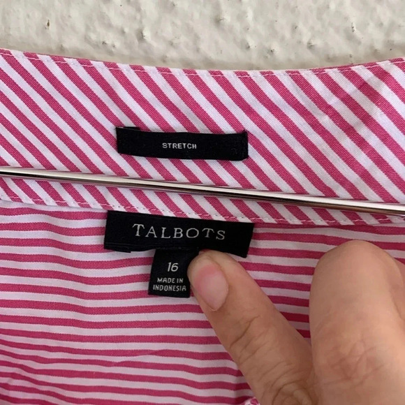 TalbotsBeaded White Pink Stripe Top Blouse Women Cotton Size 16 - Picture 5 of 7